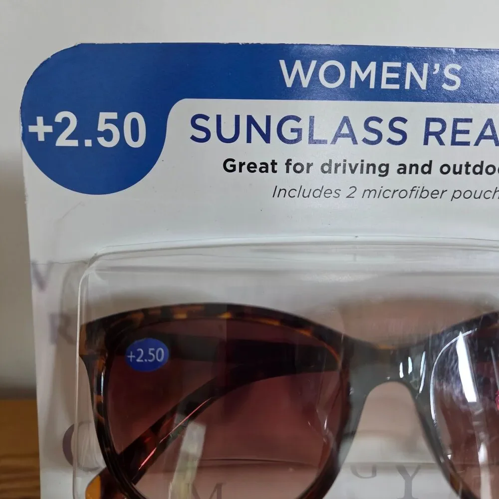 i Image Women's Sunglass Readers +2.50 Diopter 2-Pack, Tortoiseshell & Black